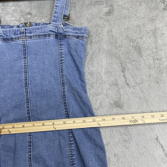 Forever 21 Denim Dress Womens Small Blue Jean Bodycon Mini Overall Zip Front - Picture 5 of 7